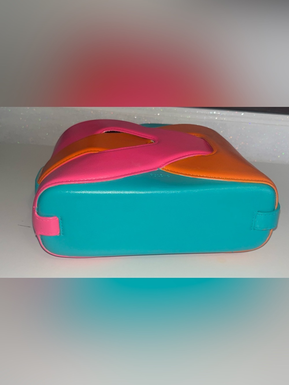 Vibrant Colorblock Crossbody Bag in Orange, Pink & Teal Custom Painted - Picture 6 of 8